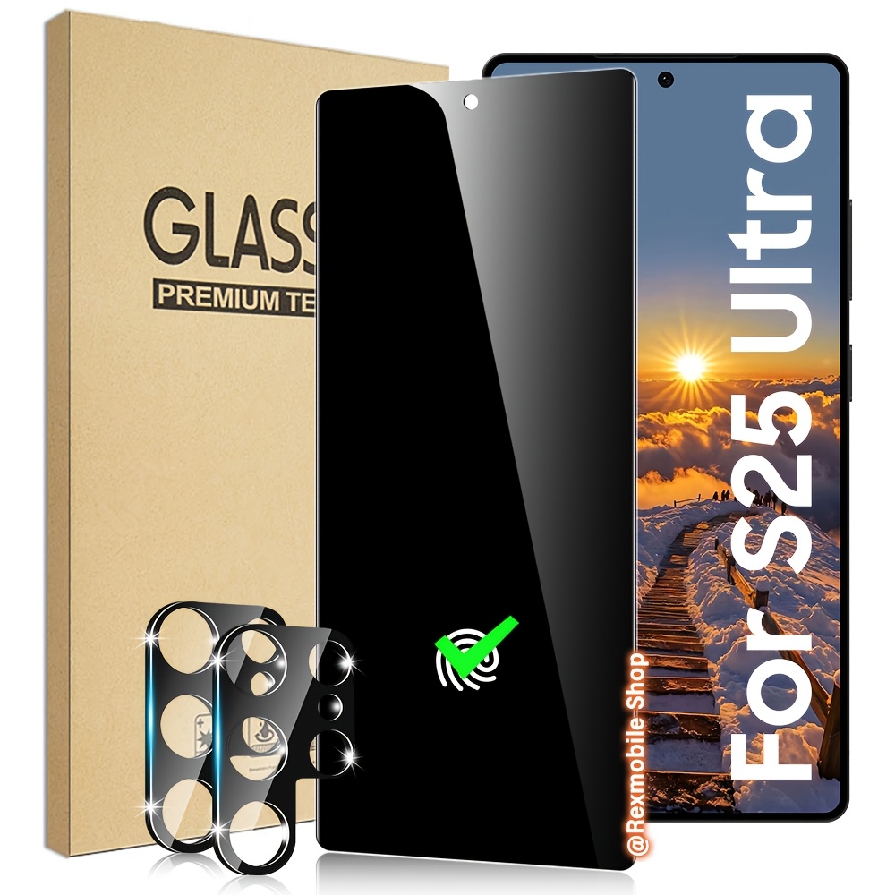 

[1+2 Pack] Compatible For S25 Ultra Privacy Screen Protector Tempered Glass With 2pcs Camera Lens Protector [support Unlocking] [case Friendly] [full Cover] Tempered Glass Film For S25 Ultra 5g