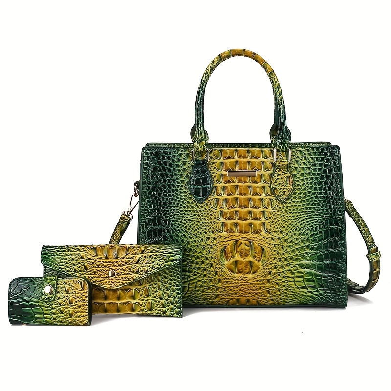 TEMU 3pcs Set Crocodile Print Tote Bag - Large Capacity, Women's Fashion Handbag, Shoulder Bag And Purse