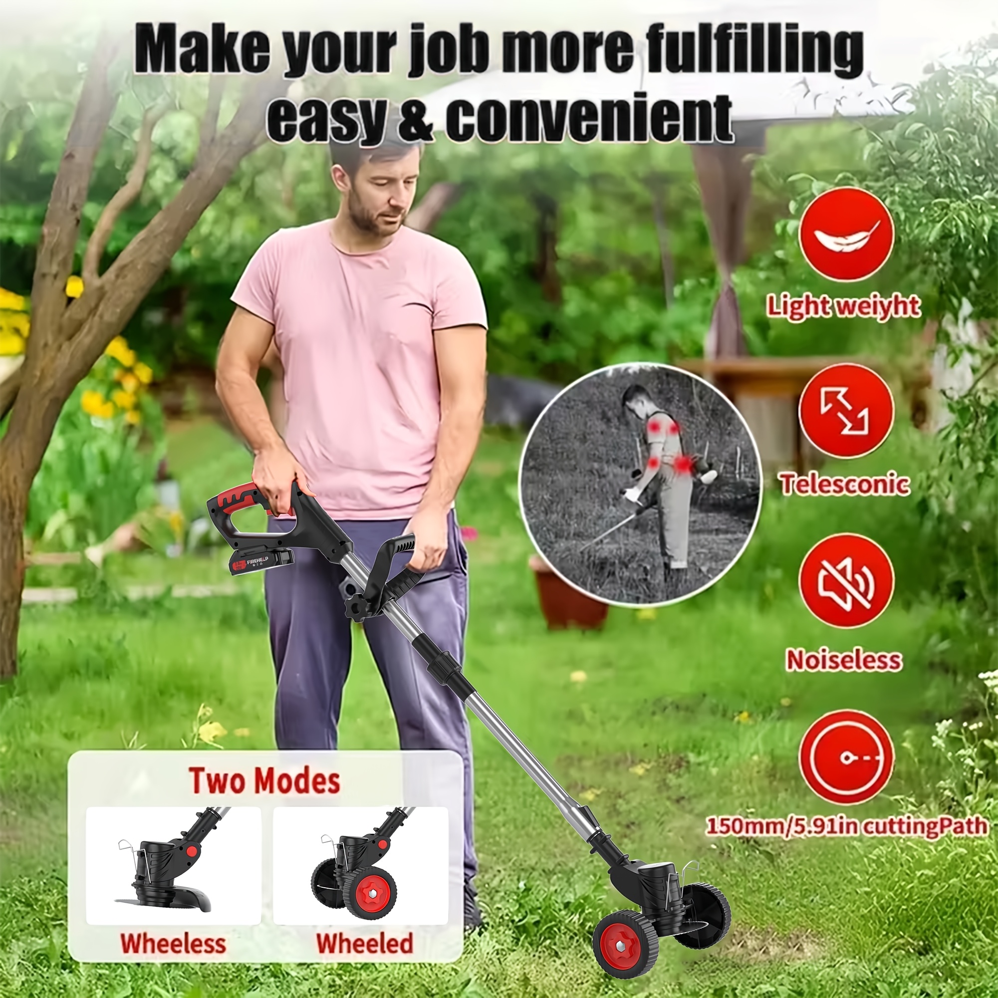 portable cordless electric lawnmower for home use garden weeder cordless trimmer   with 3 blade types and 1 2 high capacity lithium batteries providing powerful performance for lawns gardens and patios tool discount Product details 6
