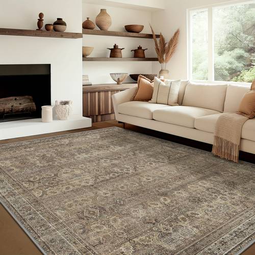 machine washable vintage distressed floral striped area mat lightweight low pile 100 polyester non slip backing with grippers for bedroom living room sage washable area mat