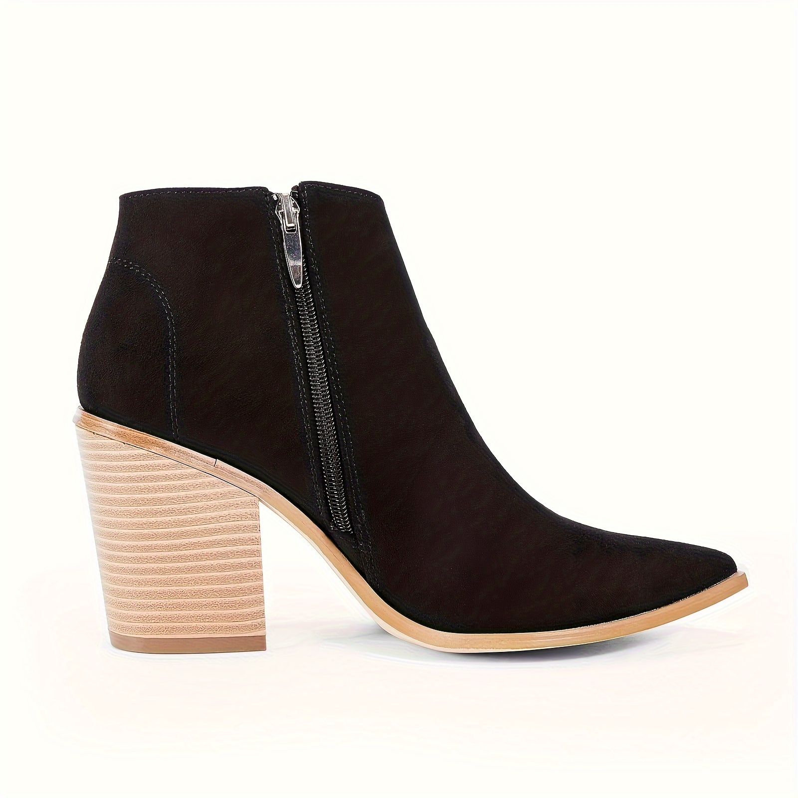 ZBYY Women's Ankle Booties - Chunky Low Heel, Pointed Toe, V-Cutout Design | Dressy Western Style Winter Boots