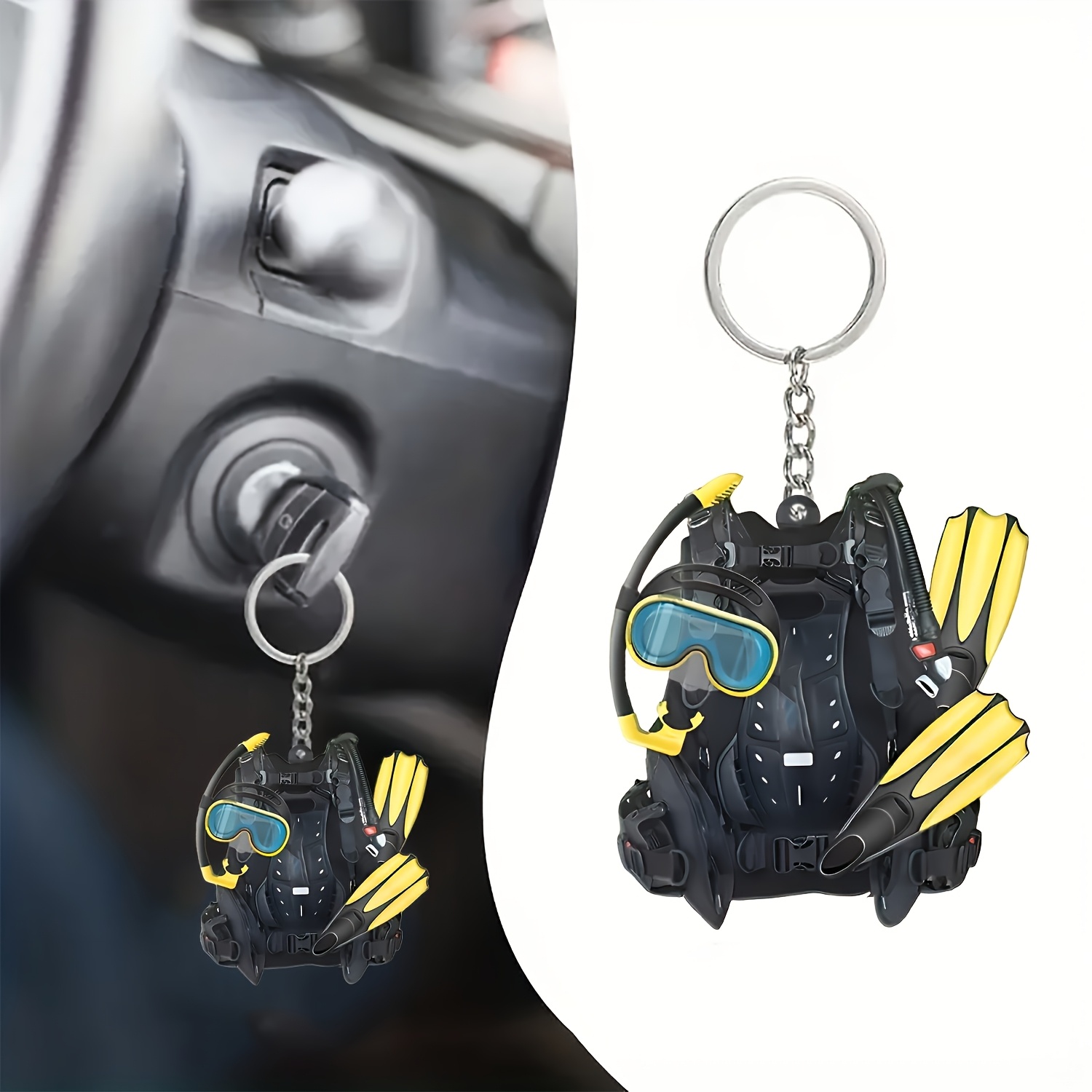 

2d Flat, Scuba Diving Equipment Acrylic Keychain - 1pc Multifunctional Automatic Interior, Home Decoration, Backpack And Keychain Accessory - , Lightweight, Sports Style Keychain 2d Flat Design