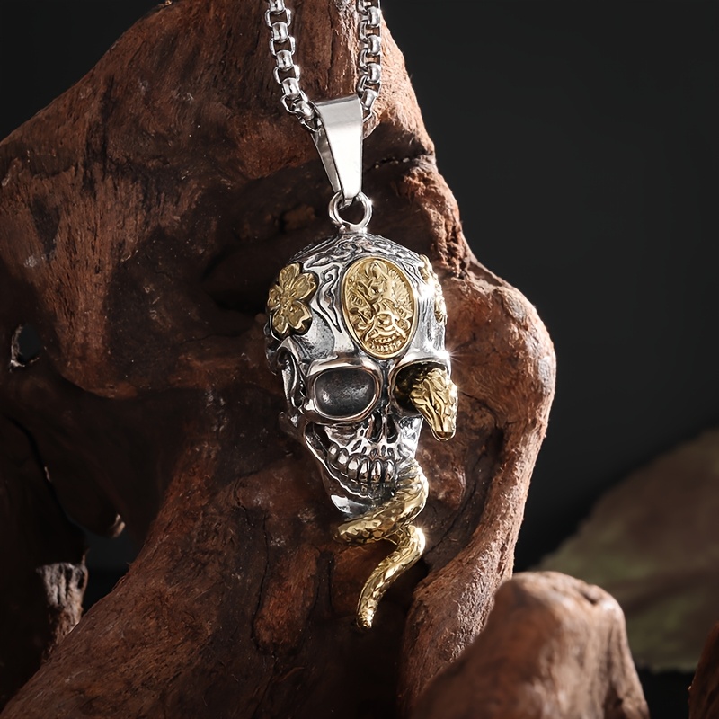 E-shop 1 Stück Gothic Dämonenkopf-Halskette mit Schlangen – Heavy Metal Schmuck, Kette für Männer, Gothic Punk Rock Hip-Hop Style – Halloween & Tag der