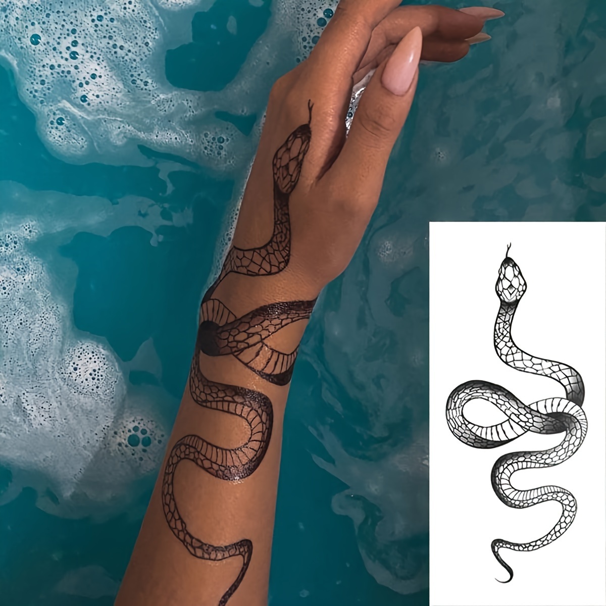 

Long-lasting Serpent Temporary Tattoo, Dark Aesthetic Snake Design For Arm, Ankle, Back Of Hand, Unisex, Skin Safe, Easy To Apply And Remove, Multipack