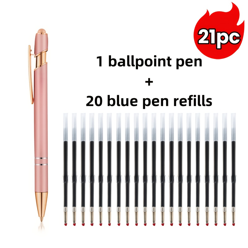 21pcs Set/metal Retractable Ballpoint Pen With Touch Screen Stylus Tip - Smooth Writing, Non Slip Grip, Compatible With Devices, With A Black Pen , Perfect For Daily Use