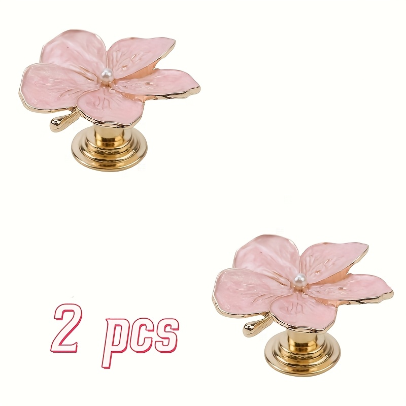 TEMU Lot de 2 poignées de porte de placard à fleurs perlées, 1,7 pouces, rose, alliage de métallique à effet vieilli à l'huile, poignées de tiroir