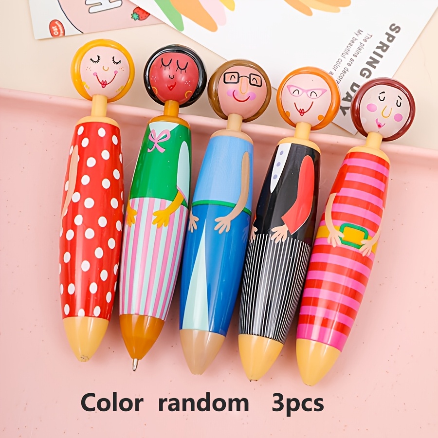 Random 3pcs Assorted Creative Ballpoint Pens For Office And School Use - Durable Plastic, Mixed Colors