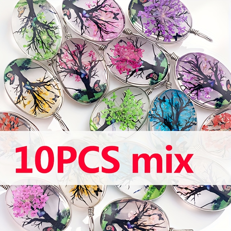TEMU [10pcs ]3.4cm×1.8cm Life Drop Pendant - Perfect For Handcrafted, Necklace, Earrings, Bracelet, Keychain Pendant, With , Colorful Glass Oval