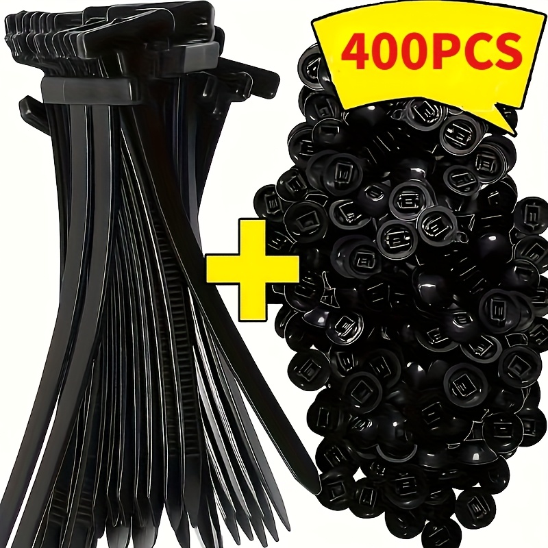 TEMU 400pcs Durable Heavy-duty Self-locking Nylon Cable Ties With Black Plastic Zipper Pulls - High-strength Uv-resistant Fasteners, Suitable For
