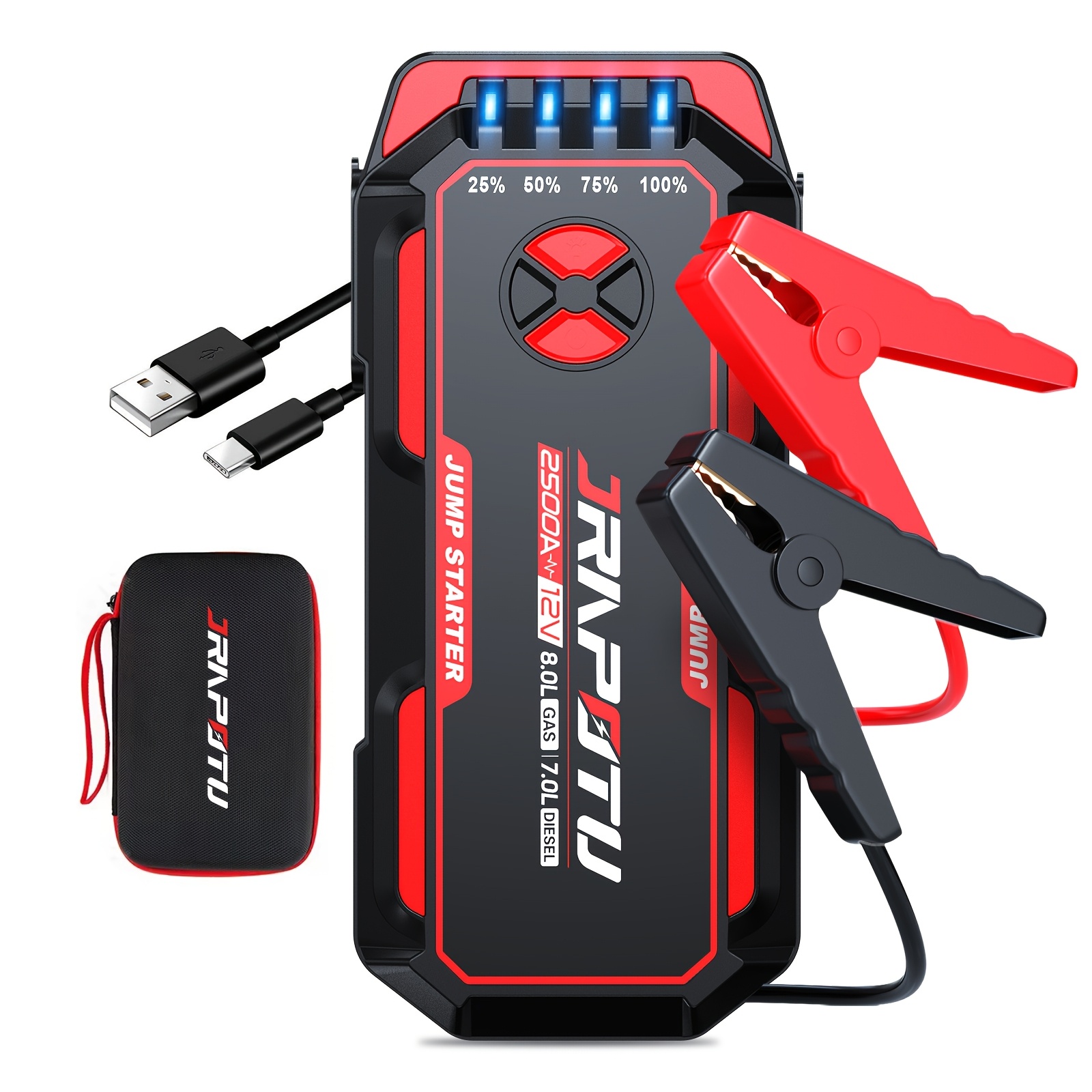 

Portable Jump , 12v Car Battery Jump Power Pack With Usb (up To 8l Gas Or 7l Diesel Engine) Battery Booster With Built-in Led Ligh, With Usb , Storage Case