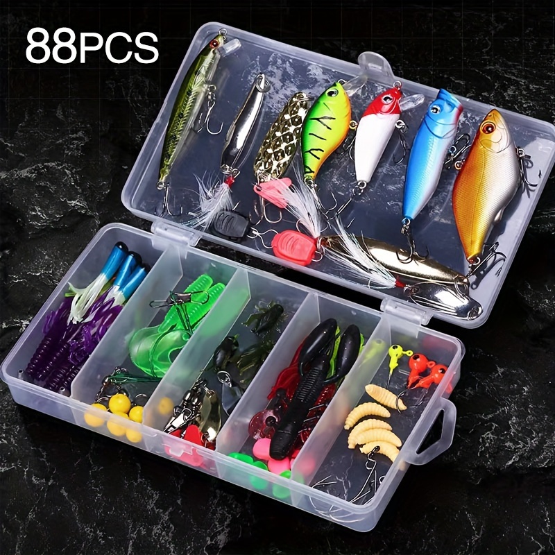 88pcs Fishing Lure Set With Storage Box, Including Minnow, Popper, Spoon  Lures, Soft Worm Bait, Fishing Accessories