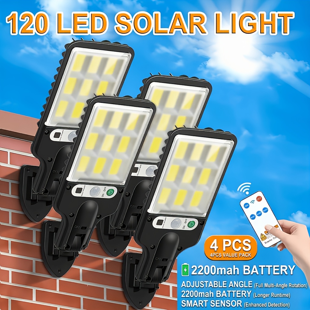 TEMU 2/4/6/8pcs Outdoor Solar Lights, Solar Street Lamp, 3000lm, Remote-controlled, Ip65, 3 Lighting , Pir Motion Sensor Solar Floodlight, Outdoor