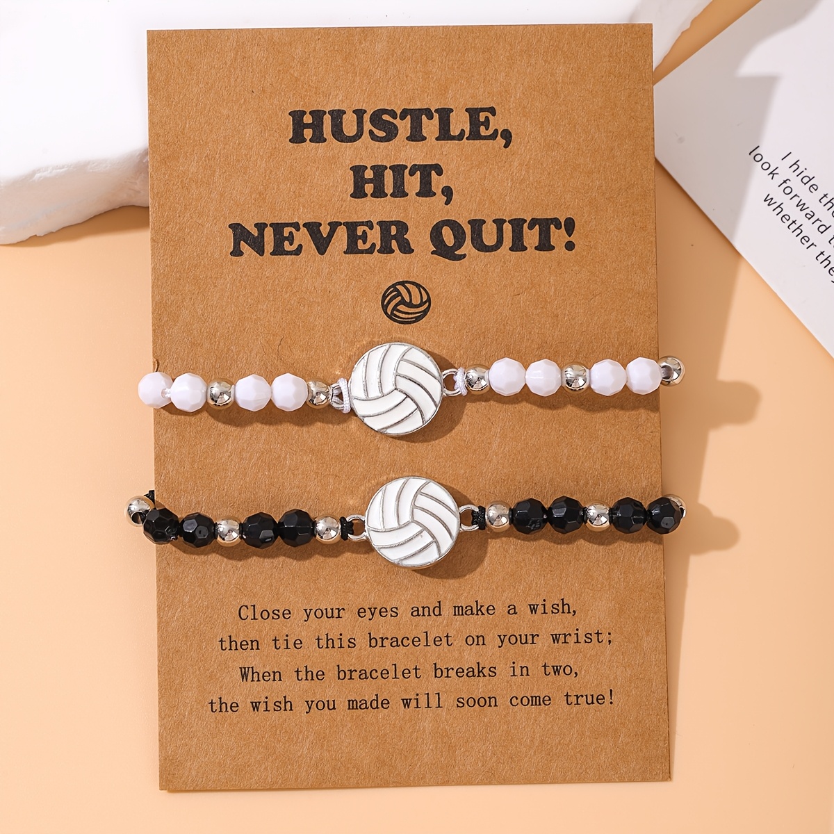 TEMU 2pcs Fashionable Sports Volleyball Bead Bracelet Set Women's Couple Outfit Jewelry