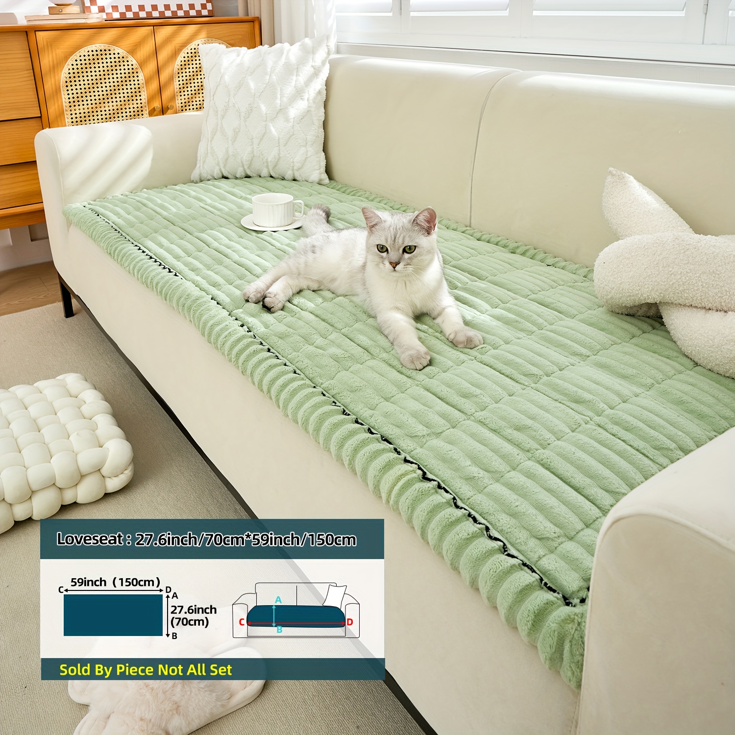 TEMU 1pc Bohemian Plush Sofa Cushion With Edges, Pet-friendly Four-season Non-slip Protective Cushion, Suitable For Single-seat To 4-seat Sofa