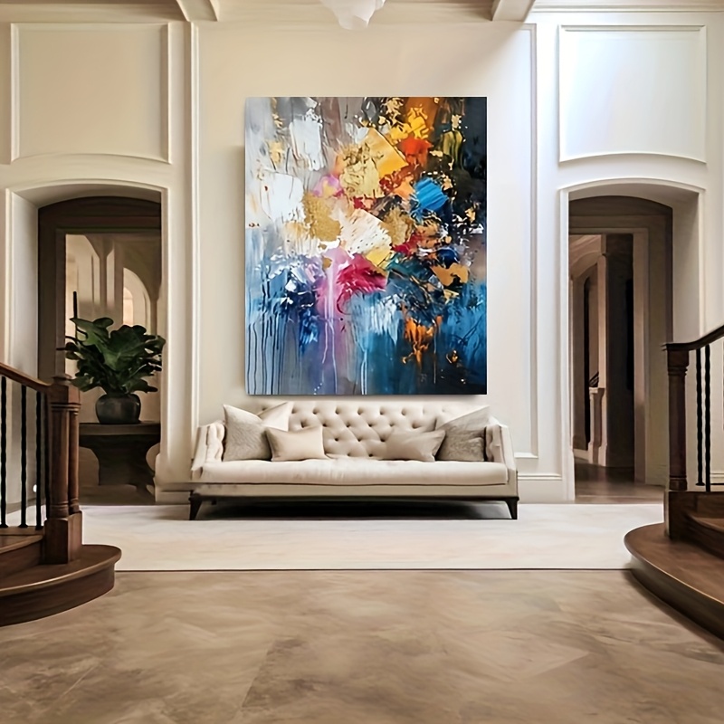 TEMU 2d Flat, 100% Hand-painted Textured Canvas Oil Painting Abstract Wall Art Decoration Contemporary Art Vibrant And Colorful For Modern Art Living