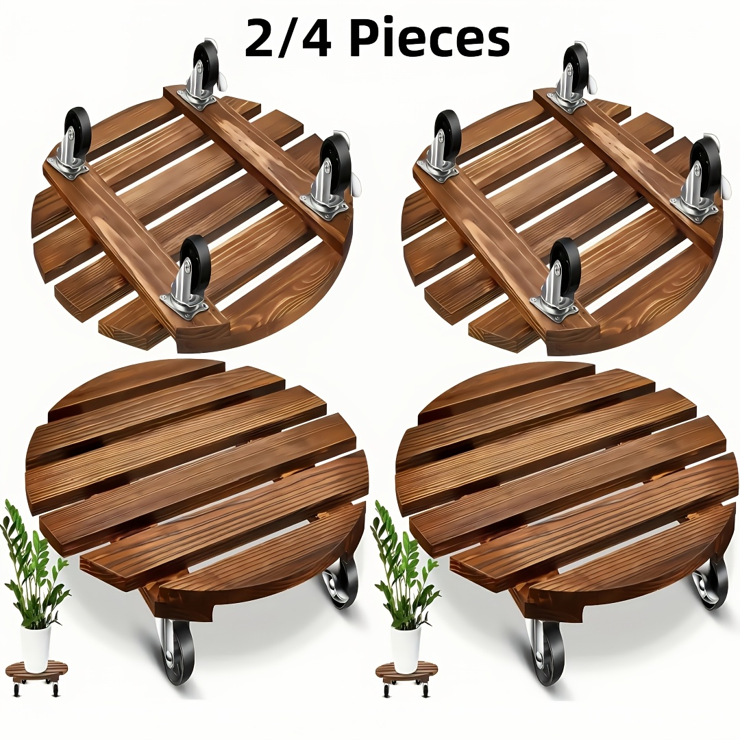 4 2pcs acacia wood rolling round plant caddy for plant pots heavy duty plant stand with 360 lockable wheels 240lbs capacity caddy for indoor and outdoor use large plant pots and flower pots gazebo