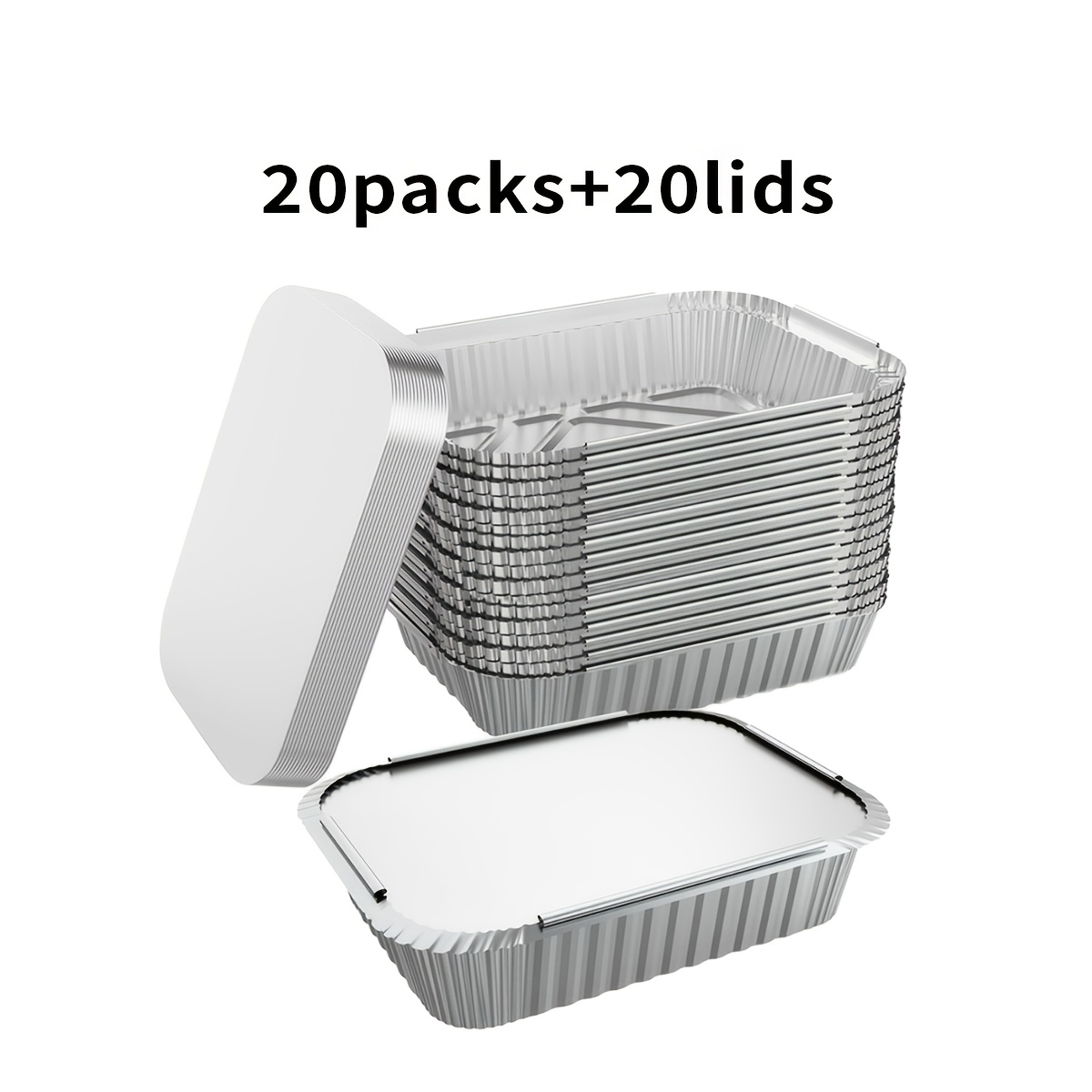 TEMU 20/40/60pcs Disposable Aluminum Foil Box, Rectangular Aluminum Foil Box With Lid, Commercial Heated Aluminum Foil Bowl, Easy To Clean, Suitable
