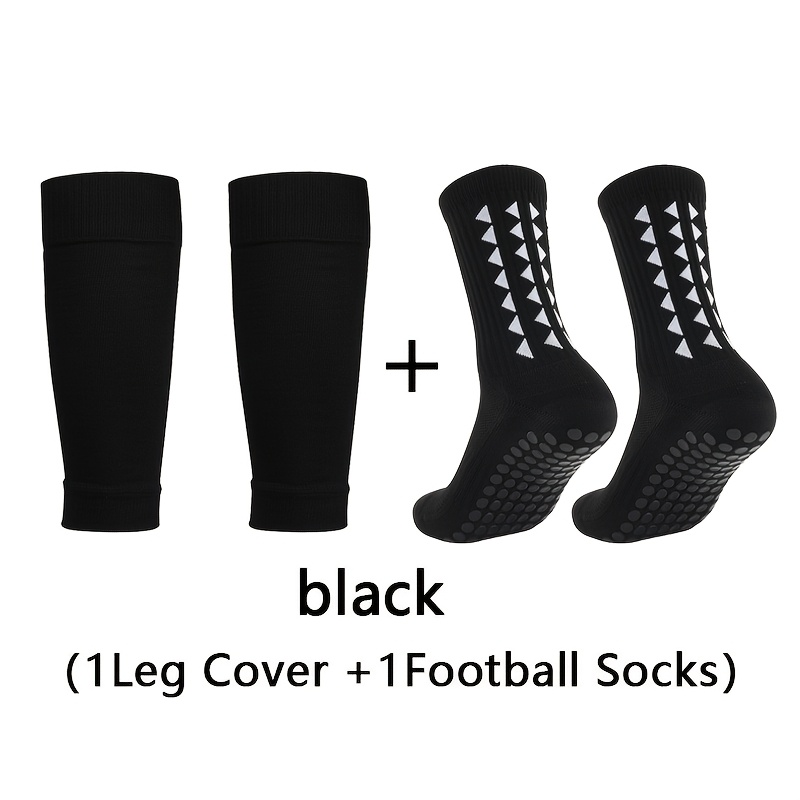 TEMU 2 paires de chaussettes de football antidérapantes avec à pois en silicone et protection du mollet - Chaussettes extensibles à crampons adaptées