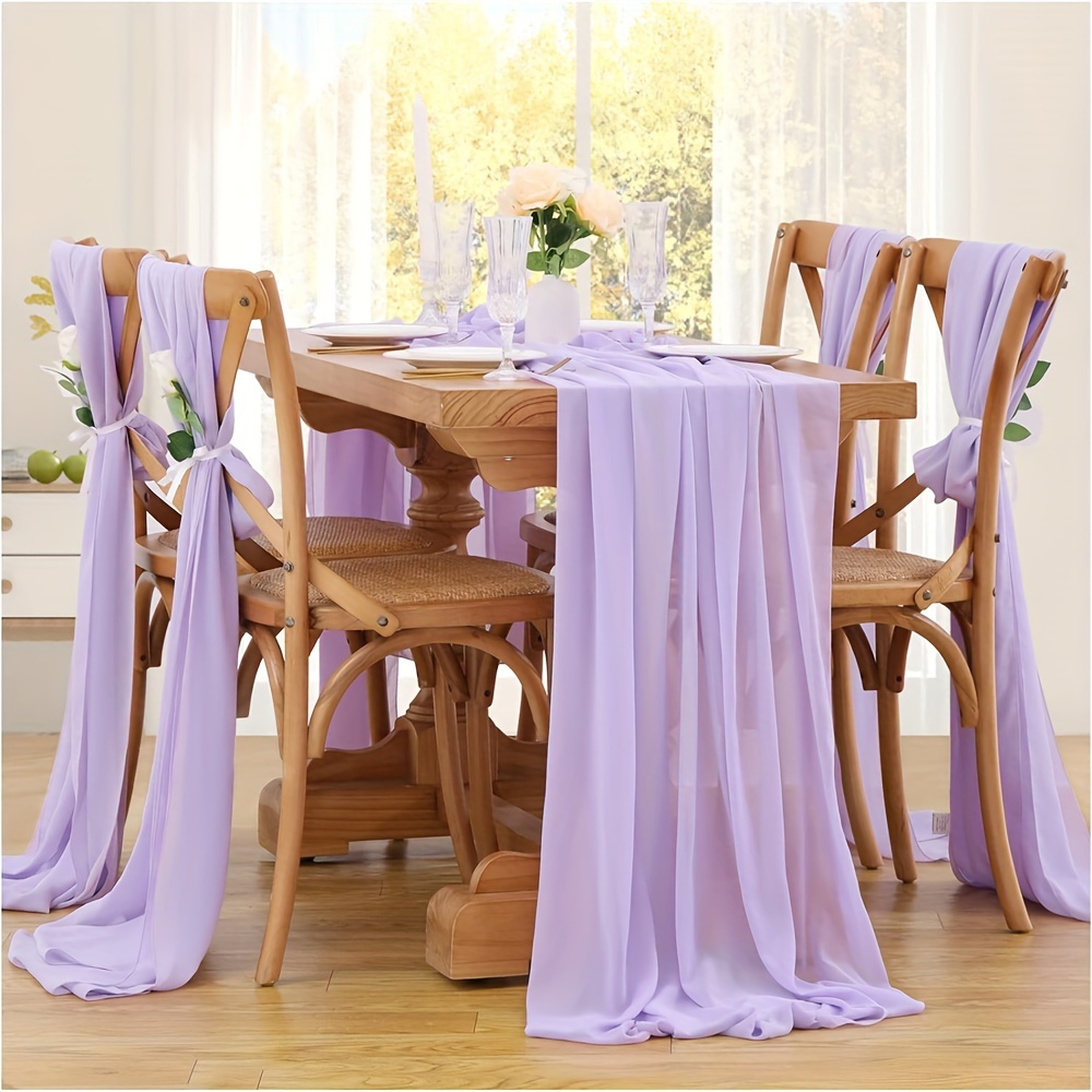 

5 Pieces 27 X 120 Inch10 Feet Light Purple Table Runner Sheer Fabric Chiffon Wedding Runner Suitable For Bridal Giveaway Party Arch Decoration