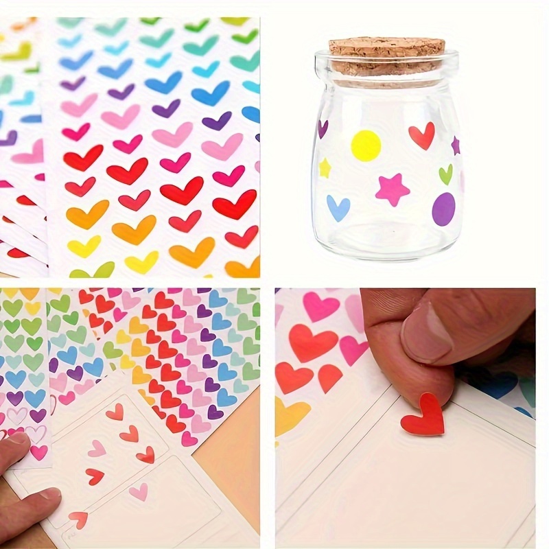 18 Sheets, 1512 Count Colorful Heart, Star, and Dot Stickers - Paper Adhesive Seals for Scrapbooking and DIY Crafts, Single Use, Glossy Finish