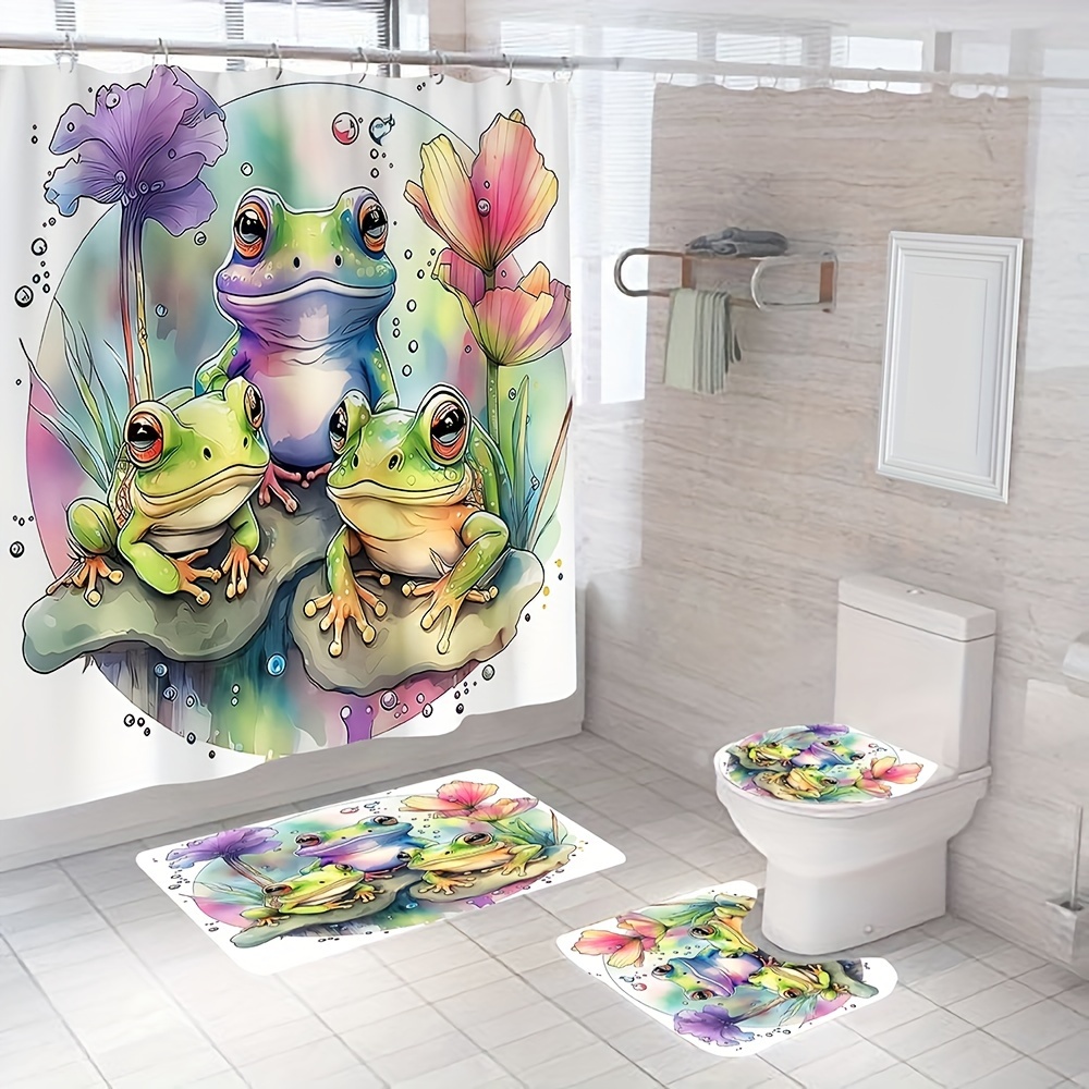 Frog Pattern Shower Curtain Set Cute Waterproof Shower - Temu