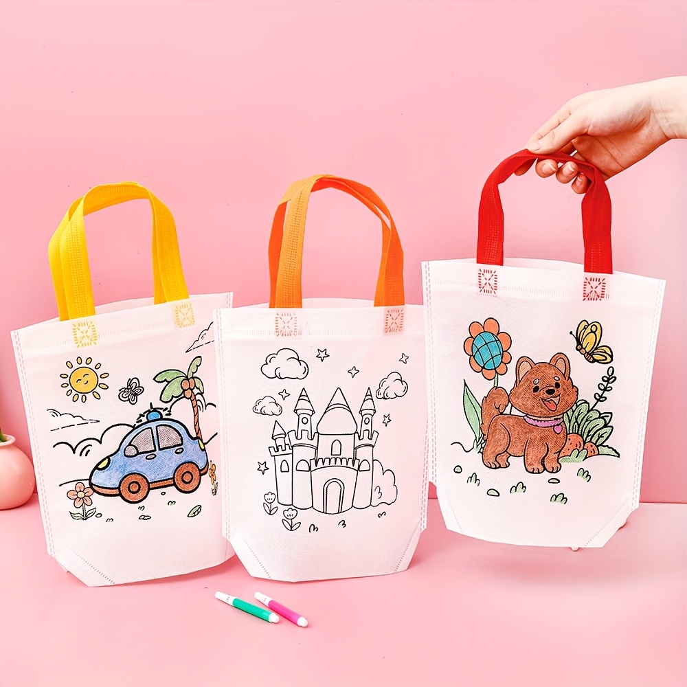 diy doodle art tote bag set (12 bags 12 pens) reusable non