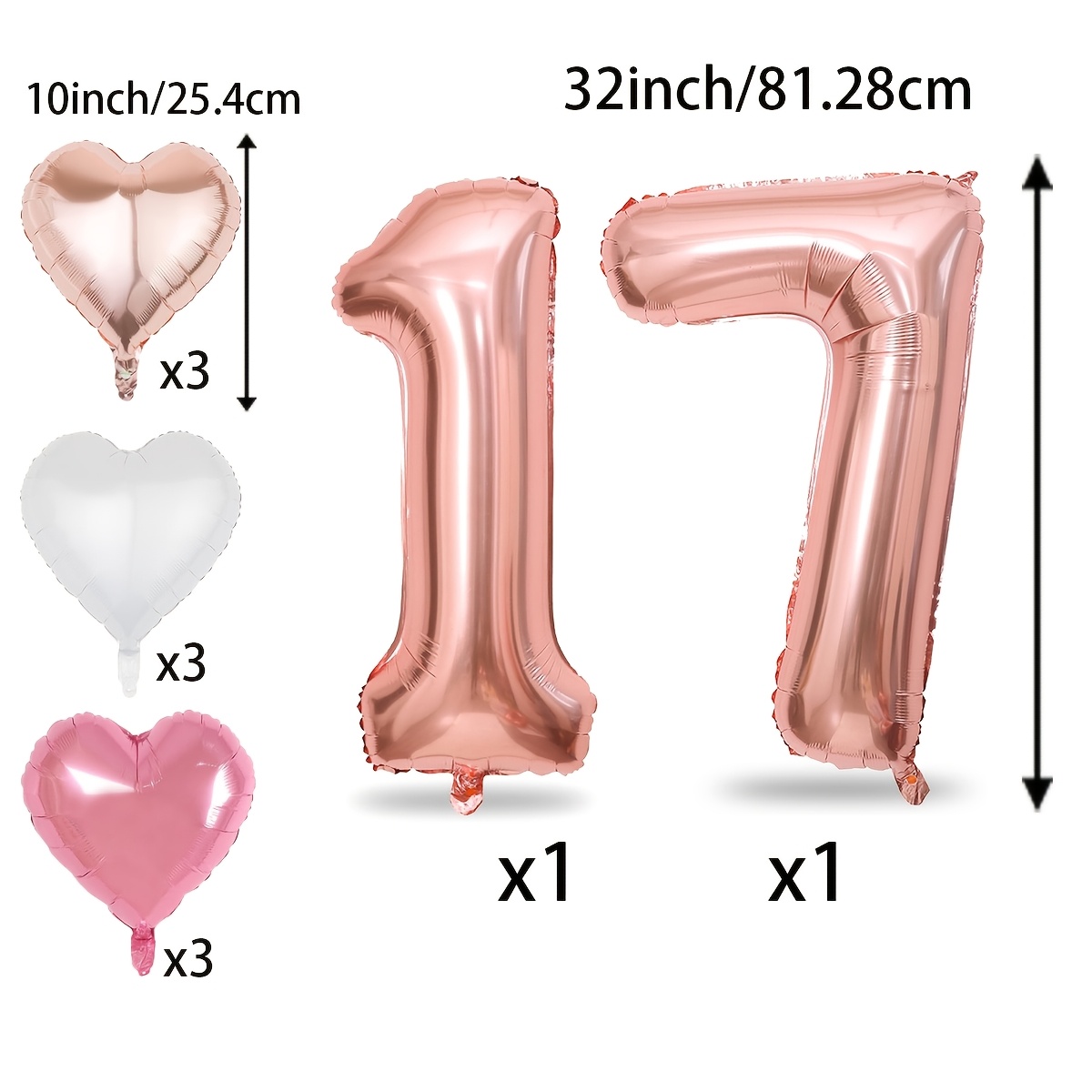 Image of Rose 17 Balloon With 9pcs 10inch Pink White Rose Balloons For Wedding 17th Birthday Anniversary Party Decorations