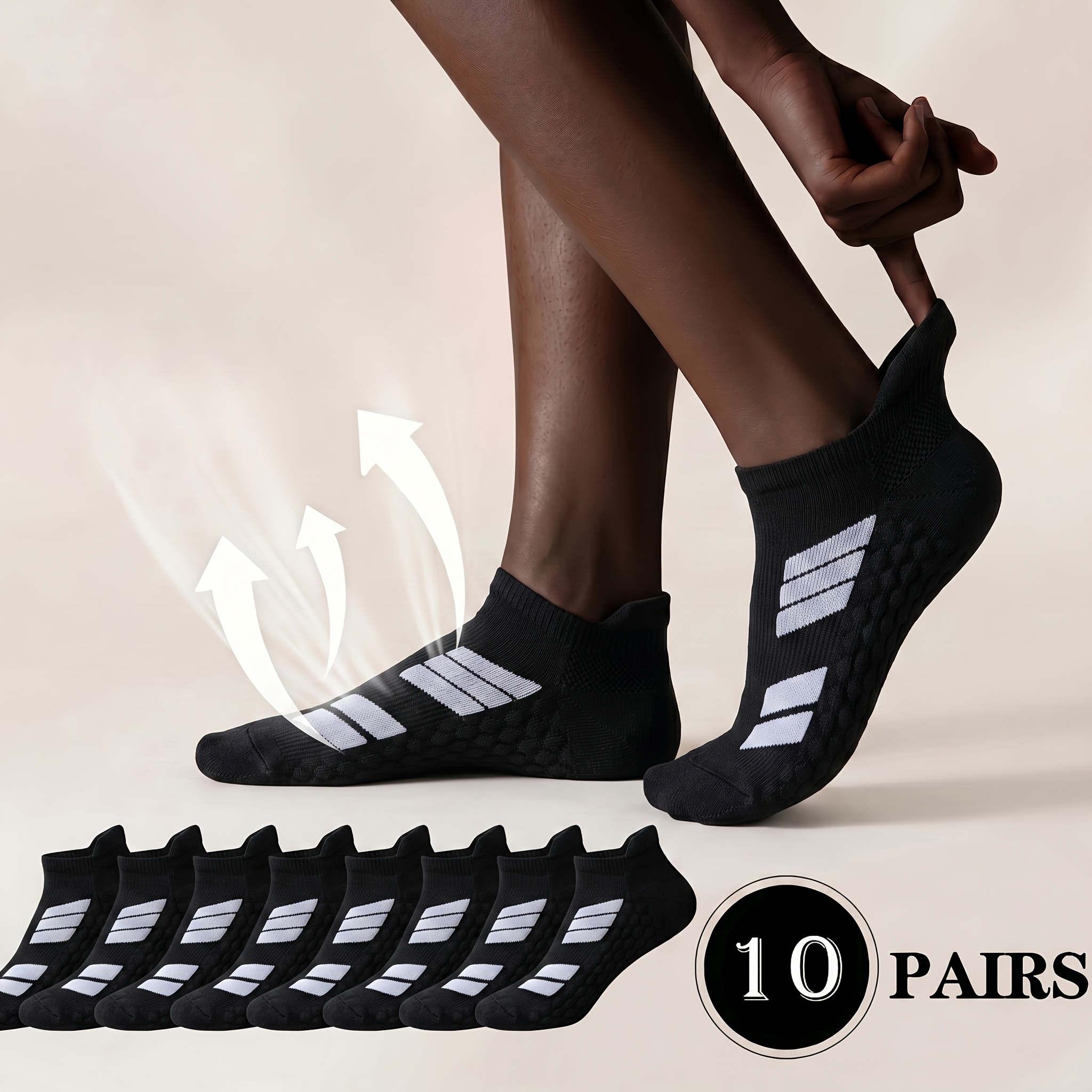 TEMU 10-pair Unisex Sports Socks, Socks, Ankle Socks, Socks, Low-cut Crew Socks, Ankle Socks, Moisture-wicking, Soft And Breathable, Suitable For