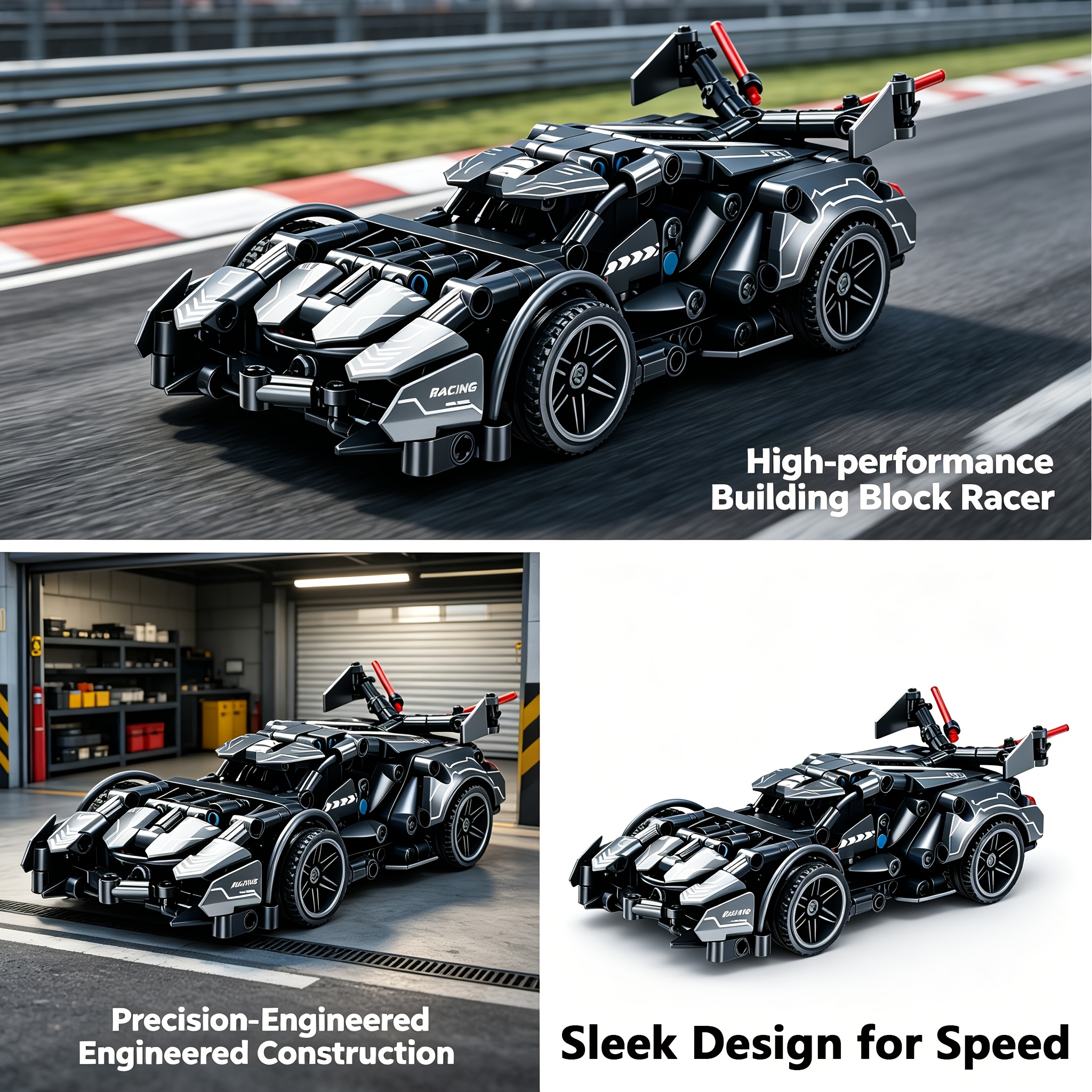 Black V12 Sports Car Building Blocks, Limited Edition