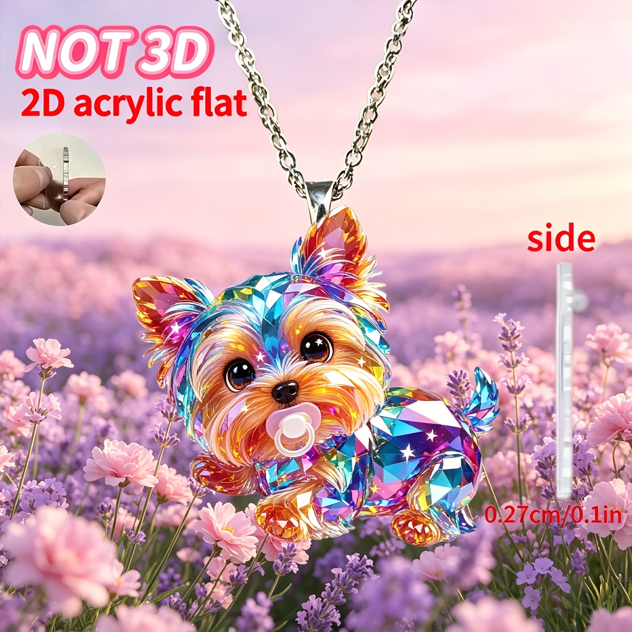 Women's 2D Acrylic Cute Puppy Pendant Necklace, Gift for Her