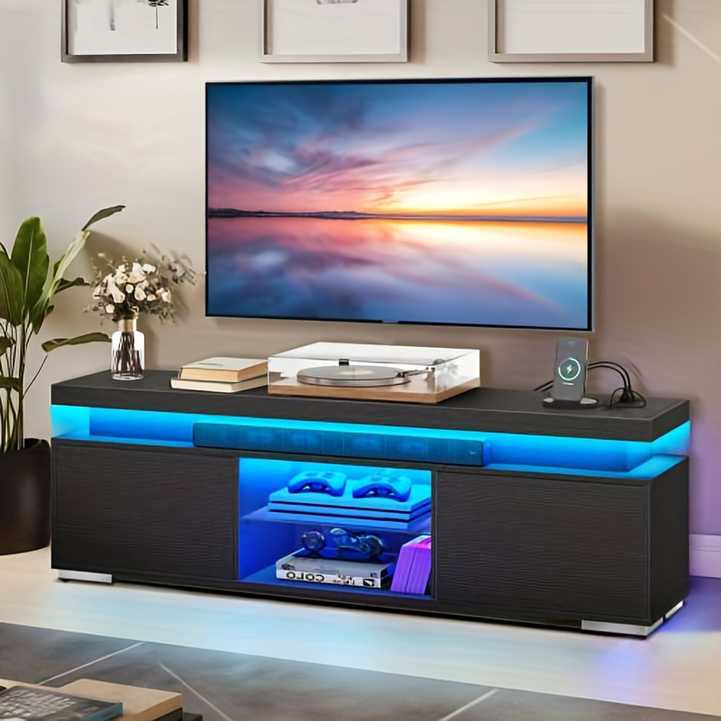 

Homiflex Black Tv Stand With Led Lights And Power Outlet, Modern Entertainment Center For 55/60/65 Inch, Media Console Table Tv Cabinet With Storage, Universal Tv Stand For Living Room