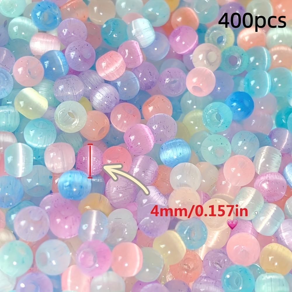 E-shop 400 Stück (400 Stück) 4 mm gebürstete runde Katzenaugen-Perlen, geeignet für DIY-Schmuckherstellung, handgefertigt, mehrfarbig, geeignet für