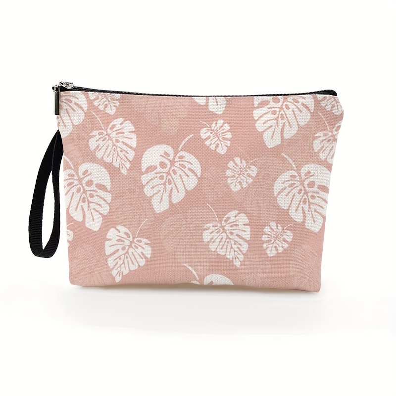 TEMU 1pc, Stylish Women's Makeup Bag With An Abstract Tropical Plant , Suitable For Holiday Outdoor Travel And Daily Use Zip Bag, A Perfect Gift For Ladies, Measuring 6.7 Inches X 9.9 Inches