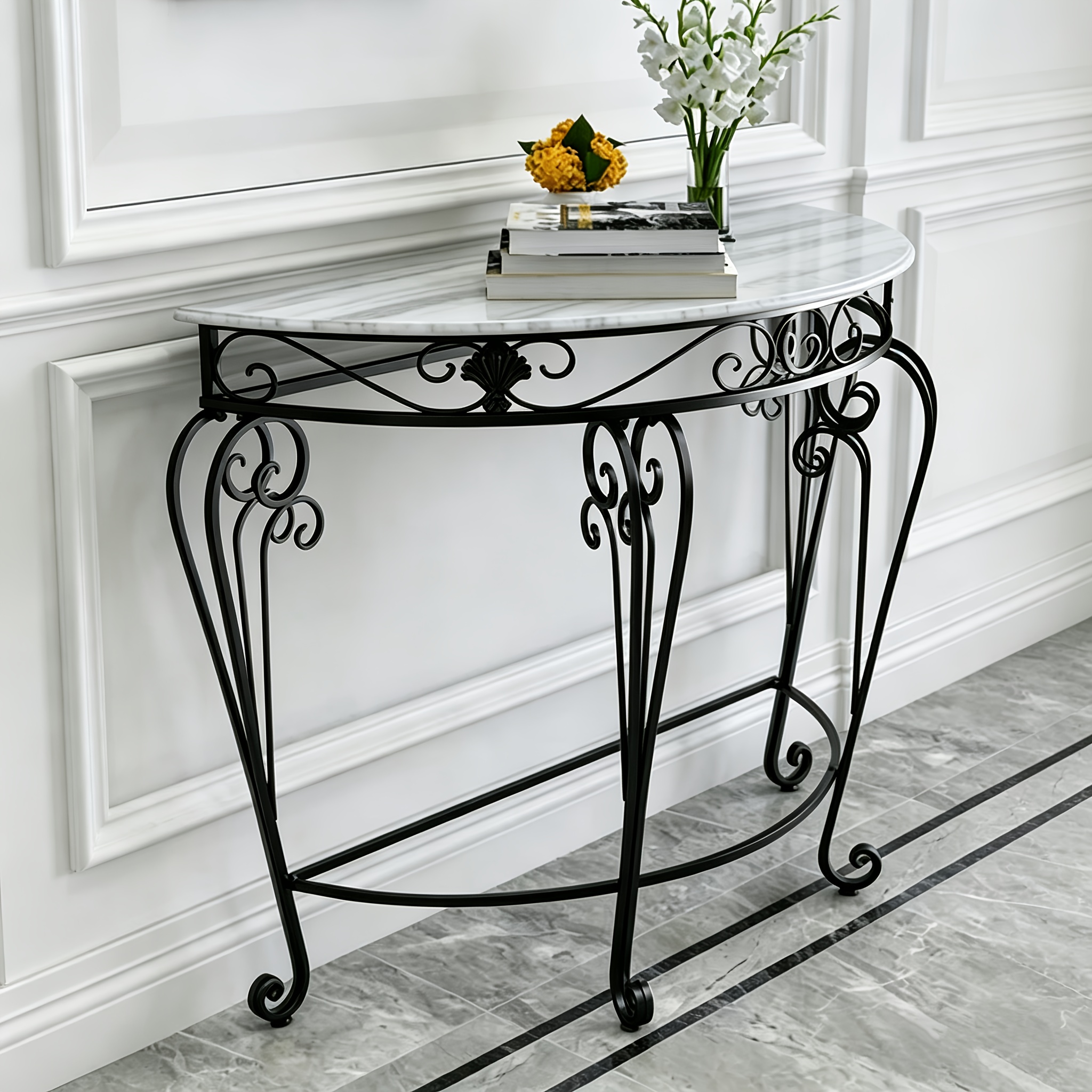 Entrance Table European Style Entrance Nordic Console Table Living Room Corridor Against The Wall Console Cabinet Modern Minimalist Wrought Iron Semicircular Table