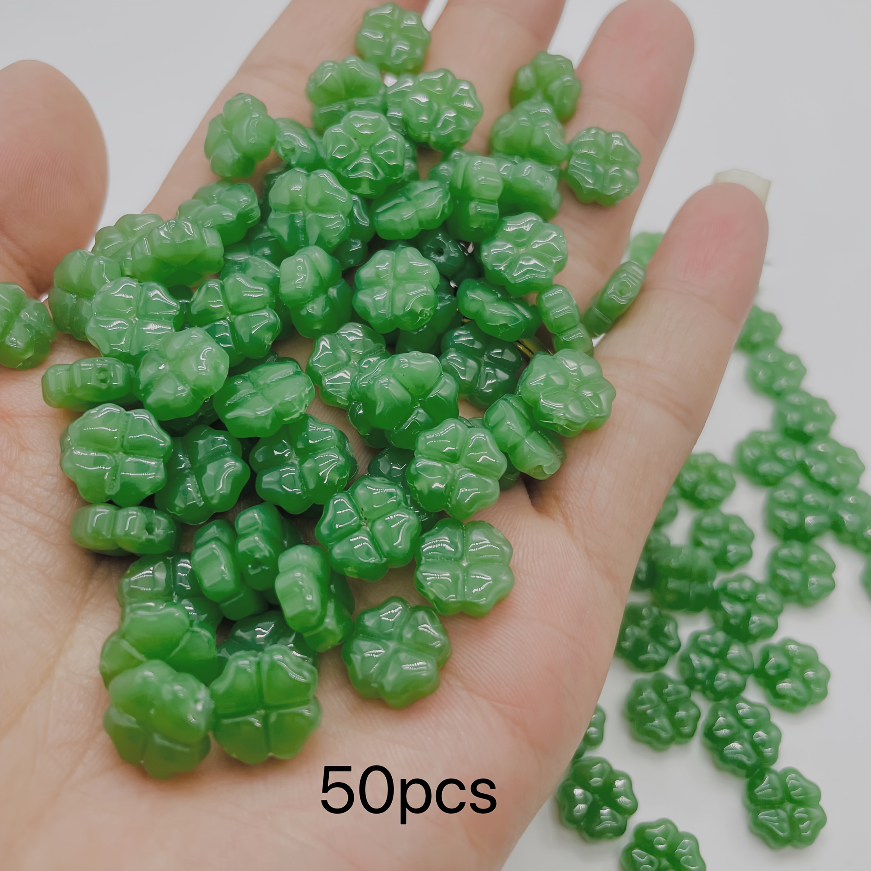 TEMU Beads Glass Clover Maple Leaf With Holes 50pcs Does Not Fade Additions Handmade Hairpin Ancient Style Hanfu Headdress Material