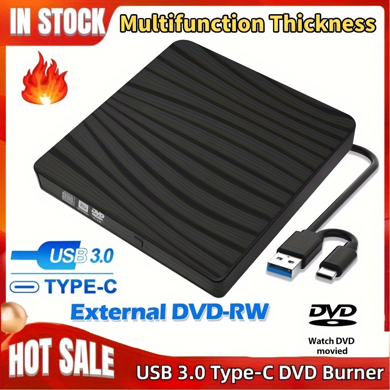 

Portable Cd Burner Player Type C External Dvd Drive Usb3.0 Remote For Laptop Pc