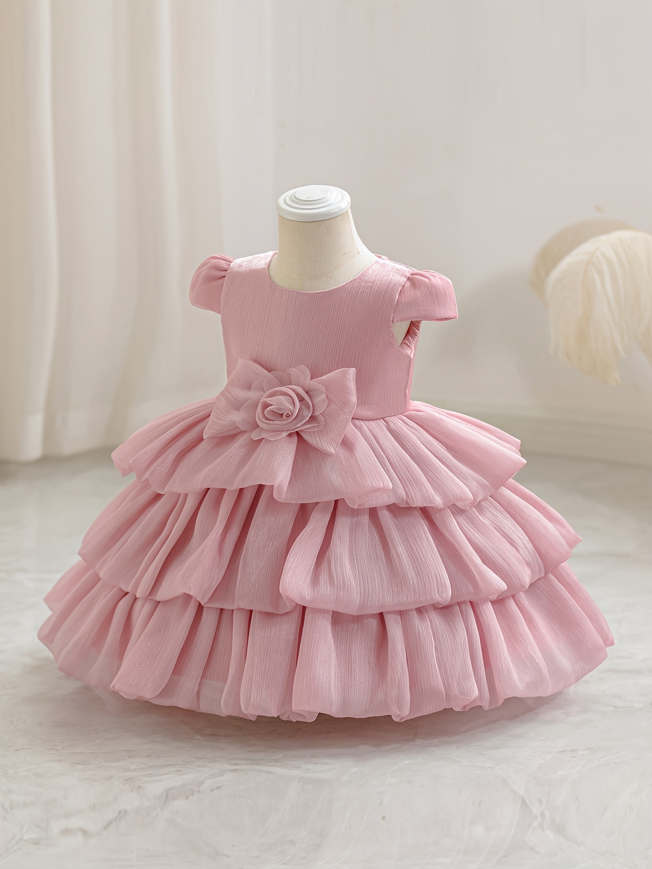 formal pink girl dresses special occasion Dideyttawl Satin Formal Dress For Girls 3D Flower Belt Girls Evening Party Dress Sleeveless Long Dress First Communion Dress, Pink / 4