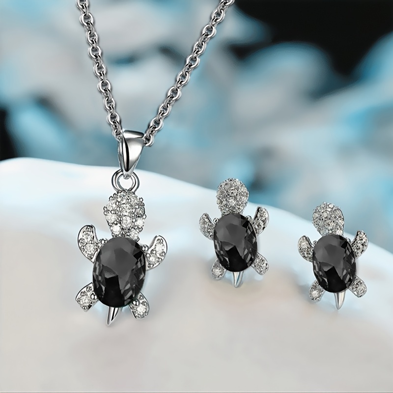 3pcs Synthetic Zirconia Turtle Necklace Earring Set for Various Occasions