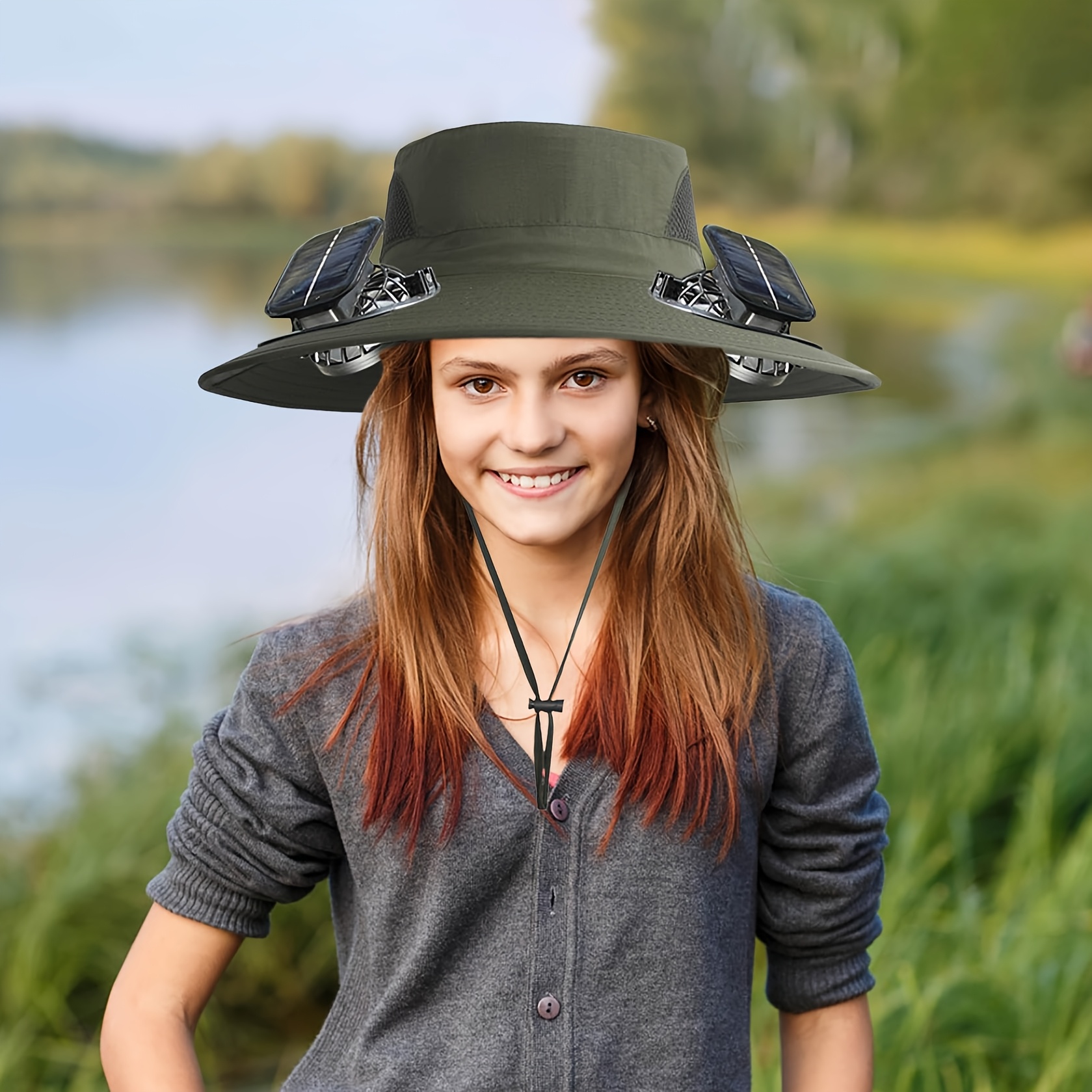 Hat, Women’s Sun Hat with Fan, Black, NEW, Visor Pompotops Sun Visor Hats with Fan Women, Solar Fan Cap Solar  main image 3