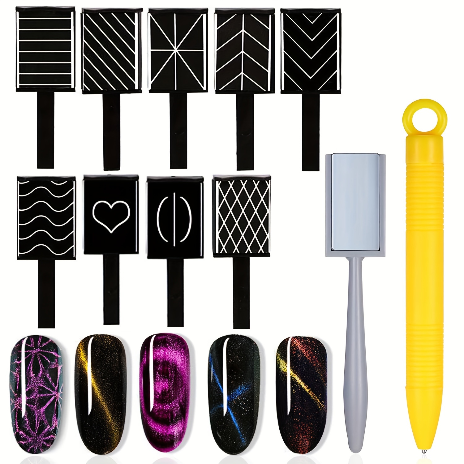 

11 Pieces Nail Art Cat Eye Magnet For Nails Magnetic Gel Polish Pen Tools, Nail Magnet Wand Board, Cat Eye Gel Polish Magent Sticks Tool Set, For Cat Eye Nails Art Polish Magnet Pen