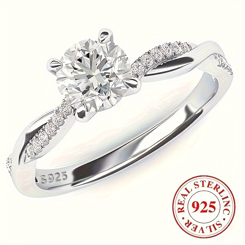 

Elegant 925 Sterling Silver Engagement Ring, 2.6g Round Synthetic Zirconia, April Birthstone, 4- Setting, Simple , Wedding & Banquet, Valentine's Day Gift