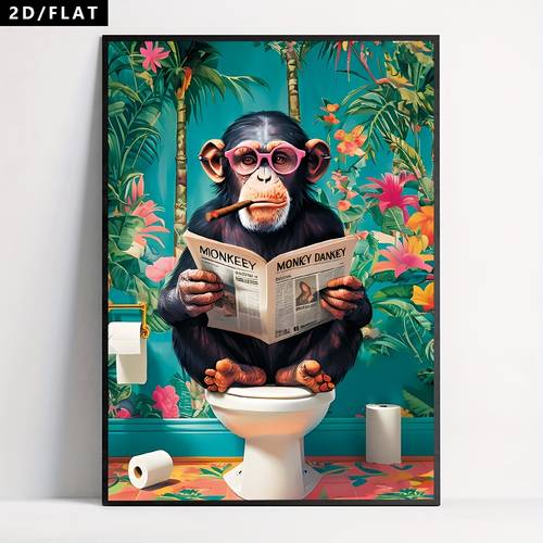 2d flat 1pc animals fun gorilla sitting on the toilet reading newspaper wall art decoration posters canvas paintings oil paintings bedrooms living rooms kitchens and bathrooms office hanging pictures no