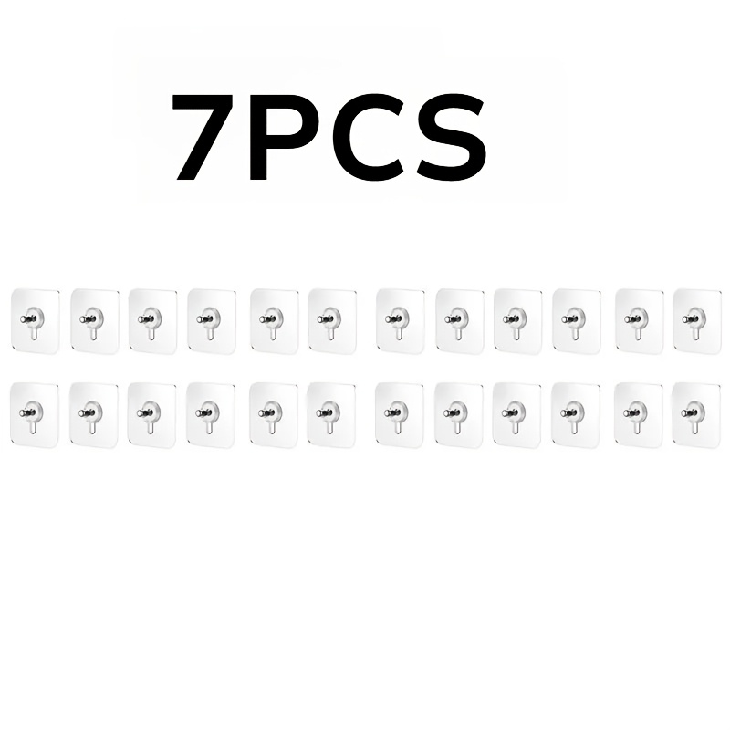 TEMU 7pcs Heavy Duty No-drill Wall Hooks- Damage-free Installation, Waterproof Bathroom And Kitchen Hooks, With Strong Adhesive Backing, Damage-free