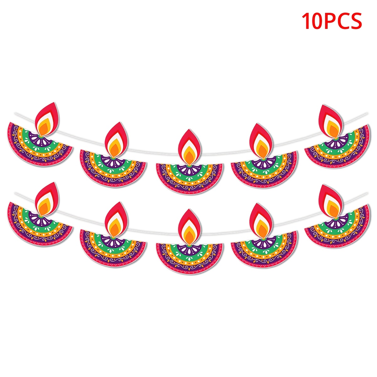TEMU 10pcs Diwali Paper Banner Colorful Oil Lamp Bunting Festival Party Hanging Decorations