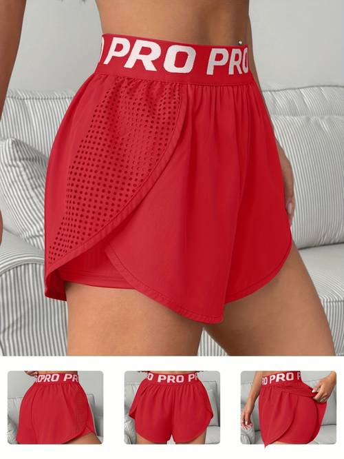 womens casual athletic side cross double layer shorts