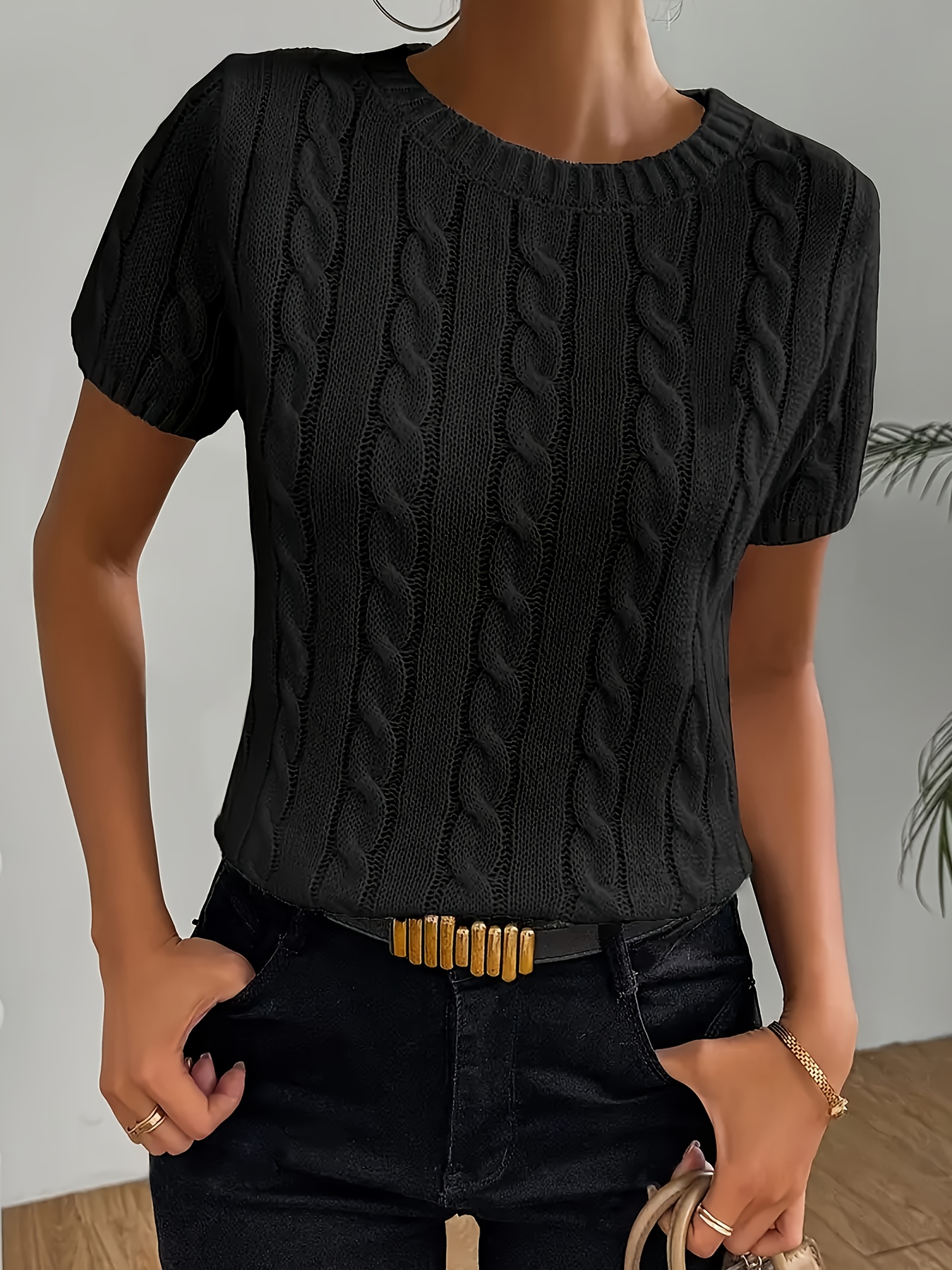 suéter elegante cuello mujer manga corta color Temu El Salvador