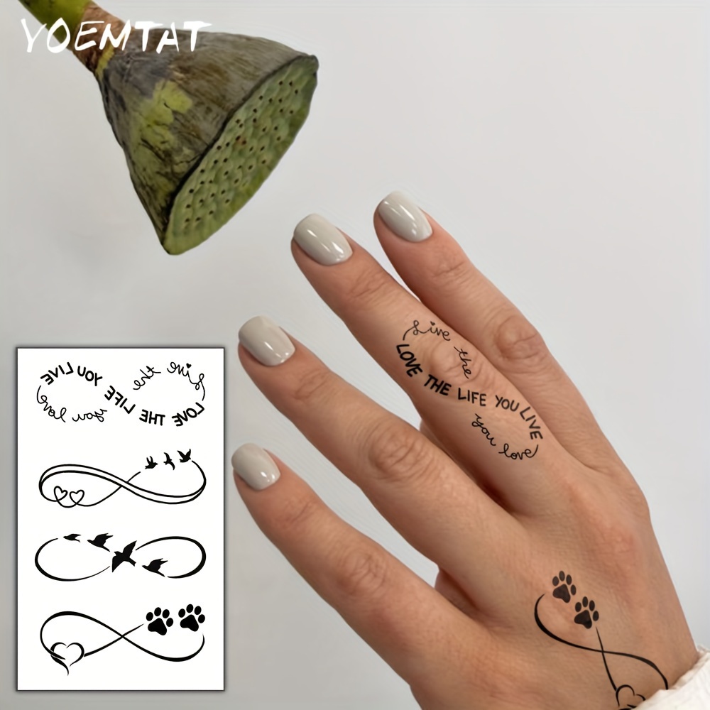 yoemtat temporary tattoo stickers black infinity symbol with short phrases love the life you live suitable for men and women on arms neck and hands 0
