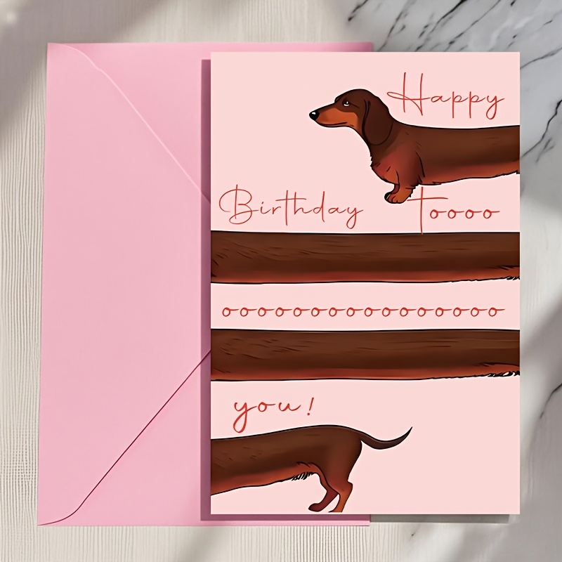 1pc Dachshund Lover Birthday Card With Envelope - Pink Whimsical "happy Birthday" | Greeting Card For Dog Parties, Gifts