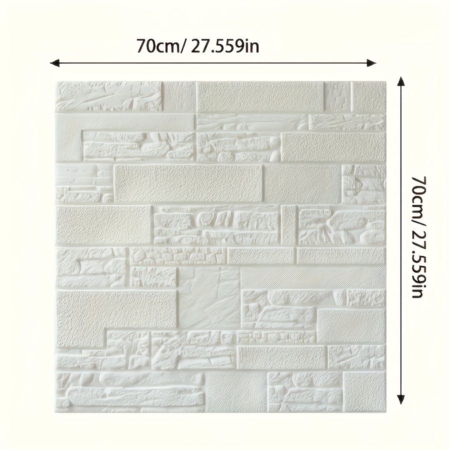 Image of 10pcs Of White 3d Brick Wall Decals - And Stick Pvc Wallpaper For Living Room, Dining Room, Bedroom, And Tv Background Walls - 27.56inch X 27.56inch