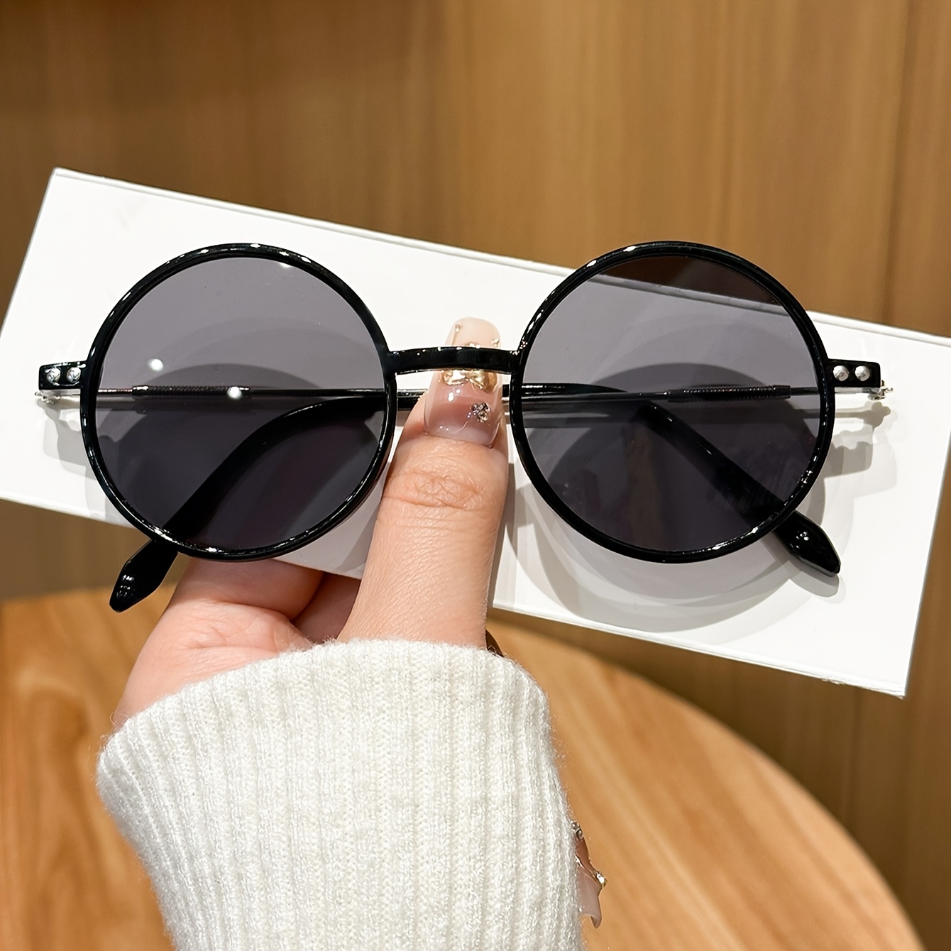 women's round vintage fashion glasses black tinted Temu Oman